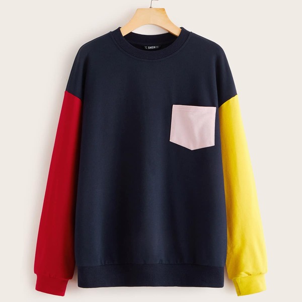 

Color Block Pocket Patch Pullover, Multicolor