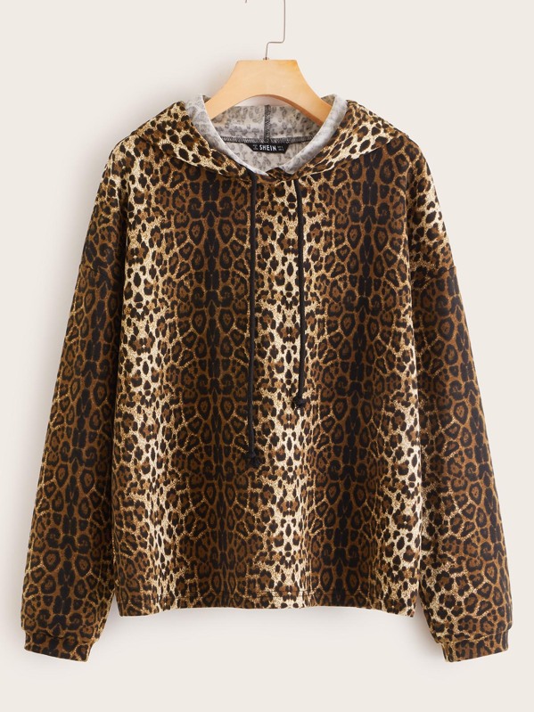 

Drawstring Detail Leopard Print Hoodie, Multicolor, Juliana