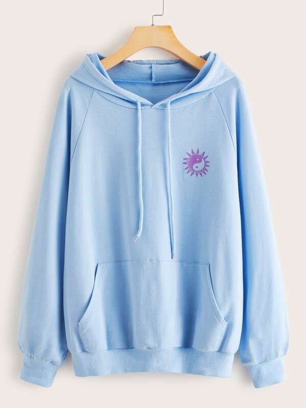 

Graphic Print Raglan Sleeve Drawstring Hoodie, Blue, Juliana