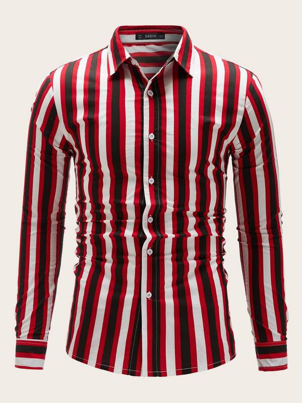 

Men Button Front Striped Shirt, Multicolor