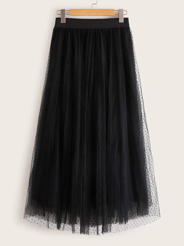 

Elastic Waist Layered Tulle Skirt, Black