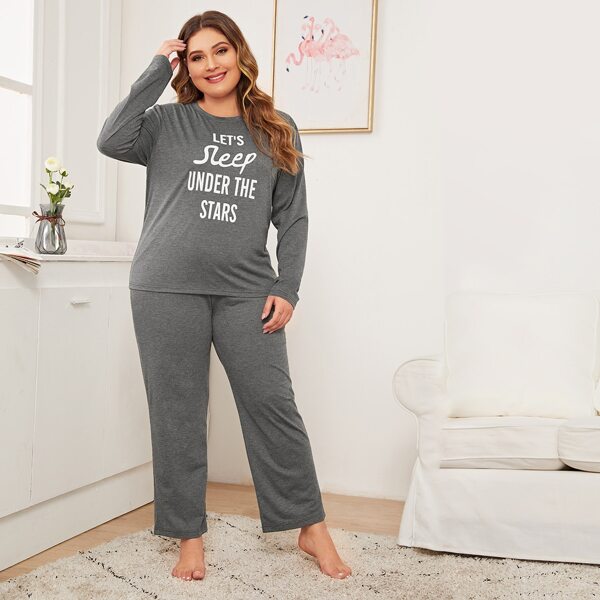 

Plus Letter Graphic PJ Set, Grey