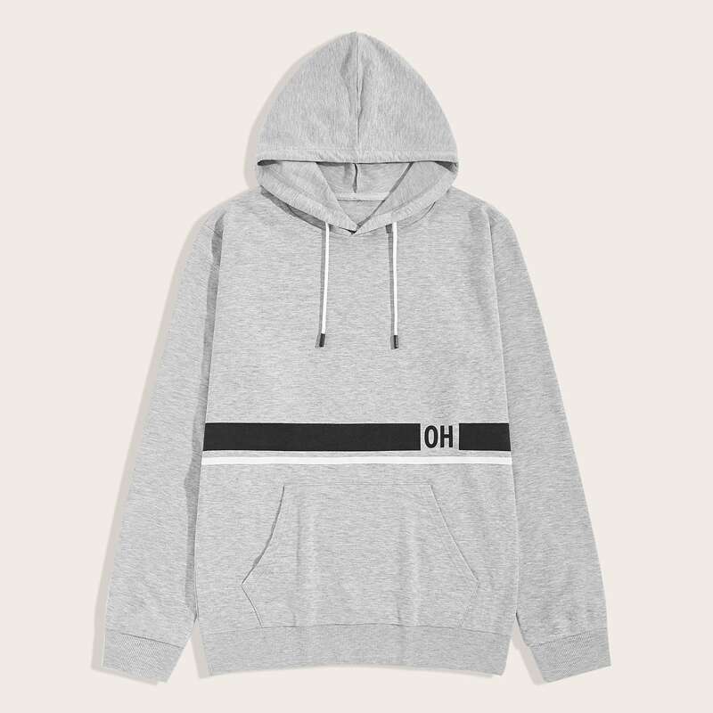 

Guys Letter Graphic Drawstring Hoodie, Grey