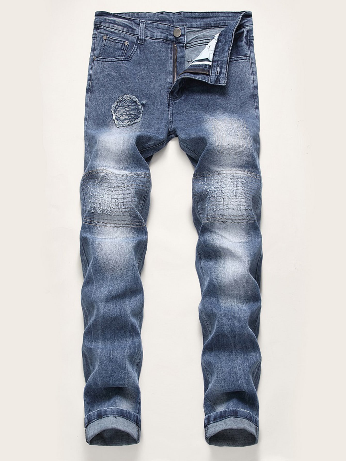 Blauw Casual Vlak Heren Jeans Gescheurd | SHEIN Nederland