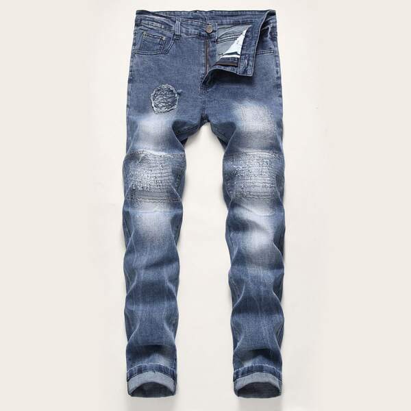 

Men Straight Leg Ripped Jeans, Blue
