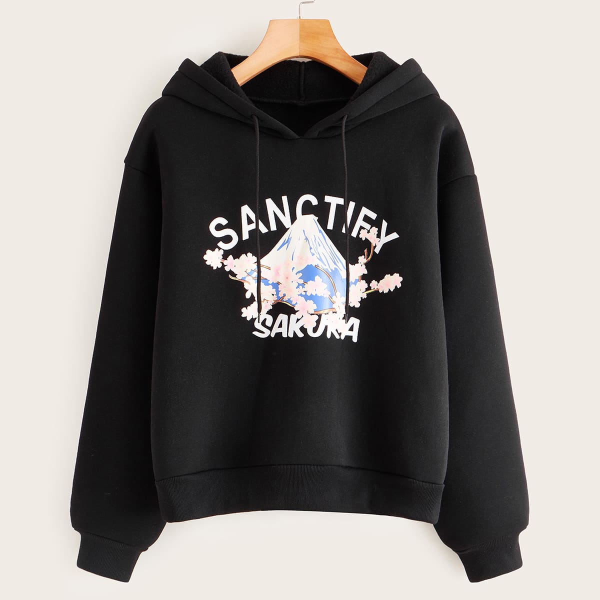

Letter Graphic Drawstring Hoodie, Black