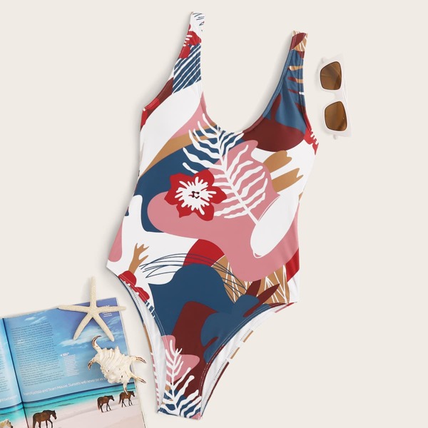 

Floral Print One Piece Swimwear, Multicolor