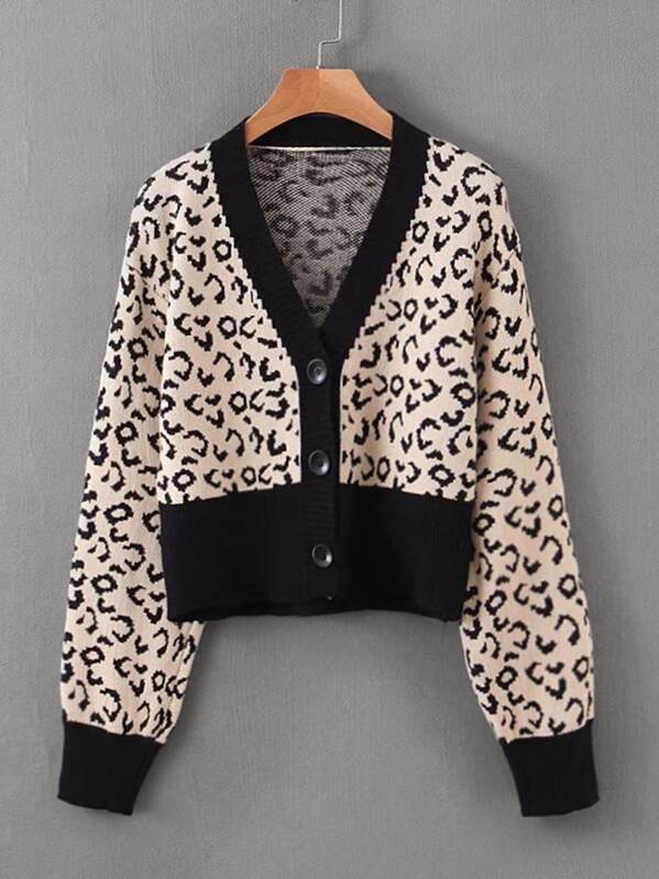 

Graphic Print Contrast Trim Cardigan, Multicolor