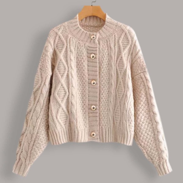 

Cable Knit Single Breasted Cardigan, Nude