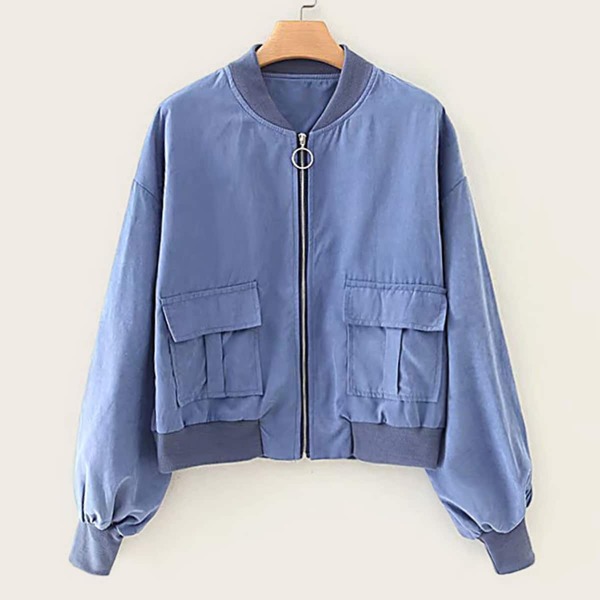 

Dual Pocket O-ring Zip Bomber Jacket, Blue