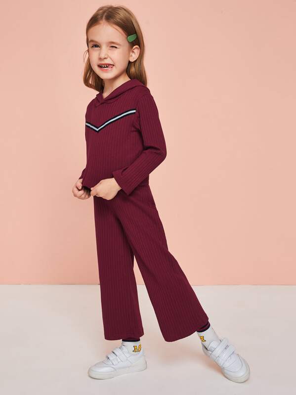 

Toddler Girls Chevron Tape Hoodie With Flare Pants, Burgundy, Sofia B