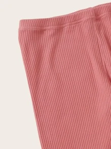 SHEIN 素色繫帶羅紋針織連帽衫和褲子套裝 - 珊瑚粉 - 查看 4