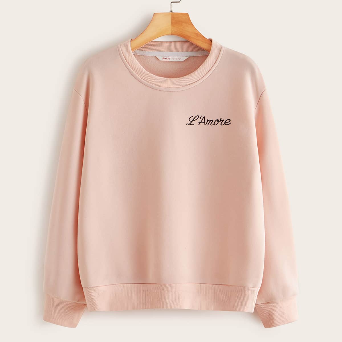 

Letter Graphic Crew Neck Sweatshirt, Pink
