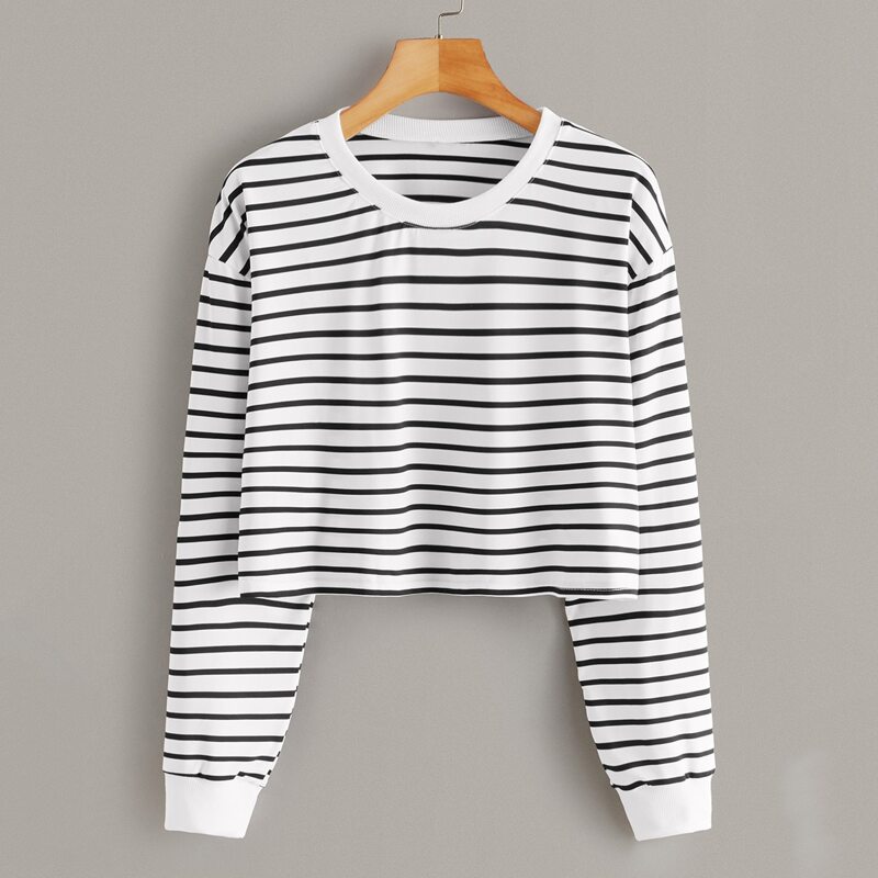 

Black And White Striped Crop Tee