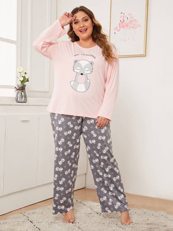 

Plus Cartoon & Letter Graphic PJ Set, Multicolor, Carol