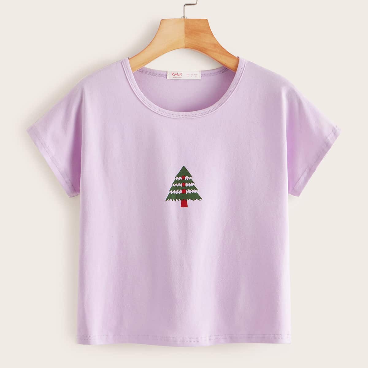 

Christmas Tree Print Short Sleeve Tee, Purple