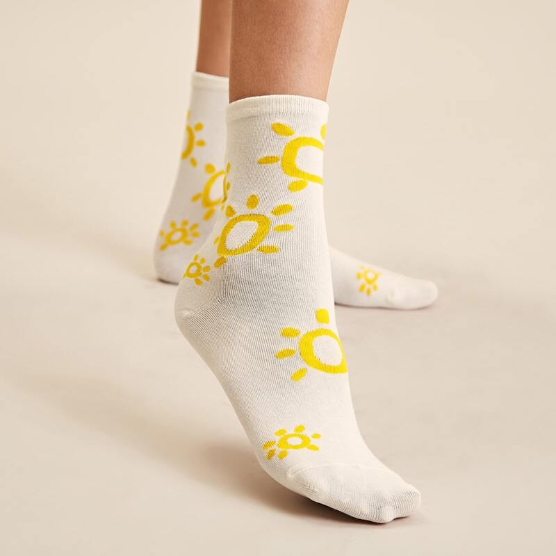 

1pair Sun Pattern Socks, Multicolor