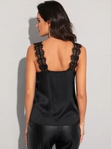 Top de tirante panel con encaje - Negro - Ver 2