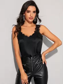 Top de tirante panel con encaje - Negro - Ver 5