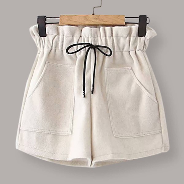 

Paperbag Waist Slant Pocket Tweed Short, Beige