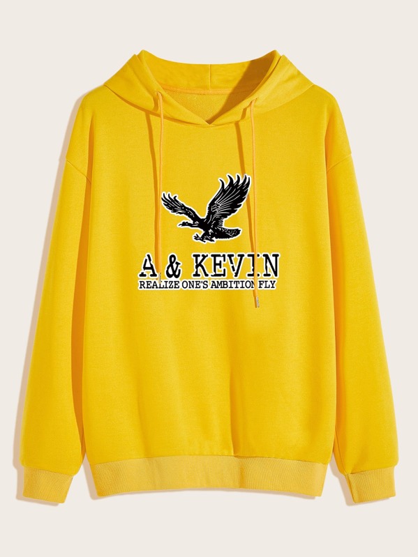 

Men Letter Graphic Drawstring Hoodie, Yellow