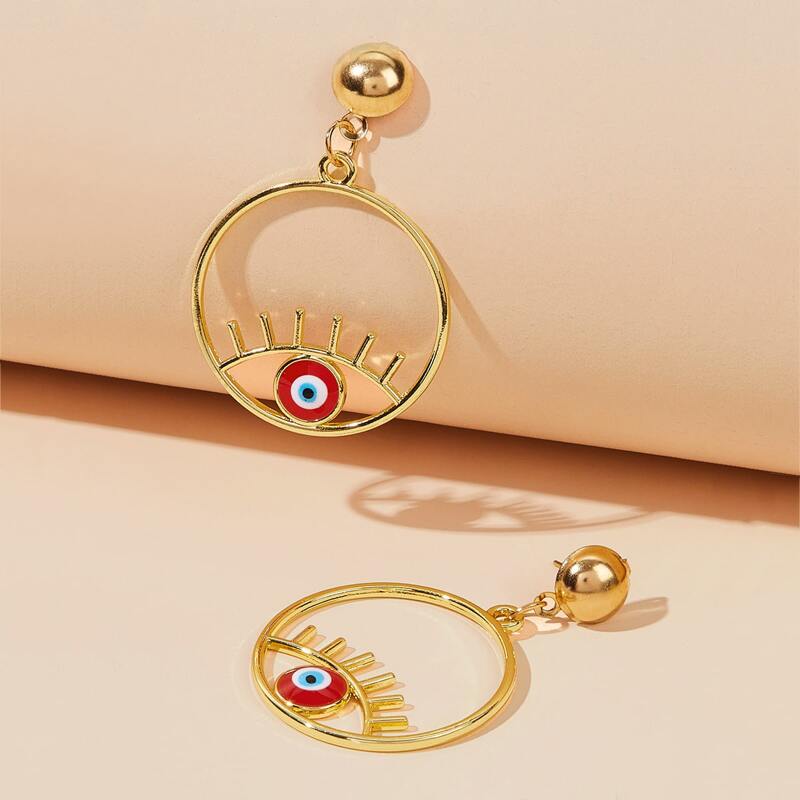 

1pair Eye Decor Hoop Drop Earrings, Gold