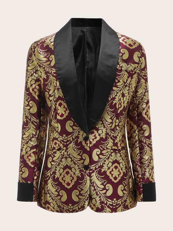 Contrast Shawl Collar Tribal Print Blazer, Multicolor, Mary P.