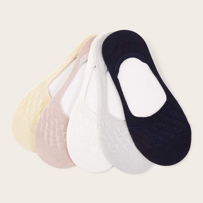 

5pairs Solid Invisible Socks, Multicolor