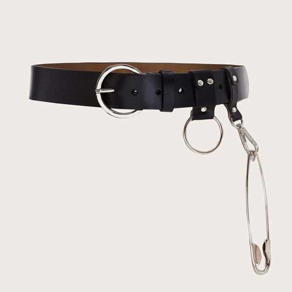 

Paperclip & Ring Decor Buckle Belt, Black