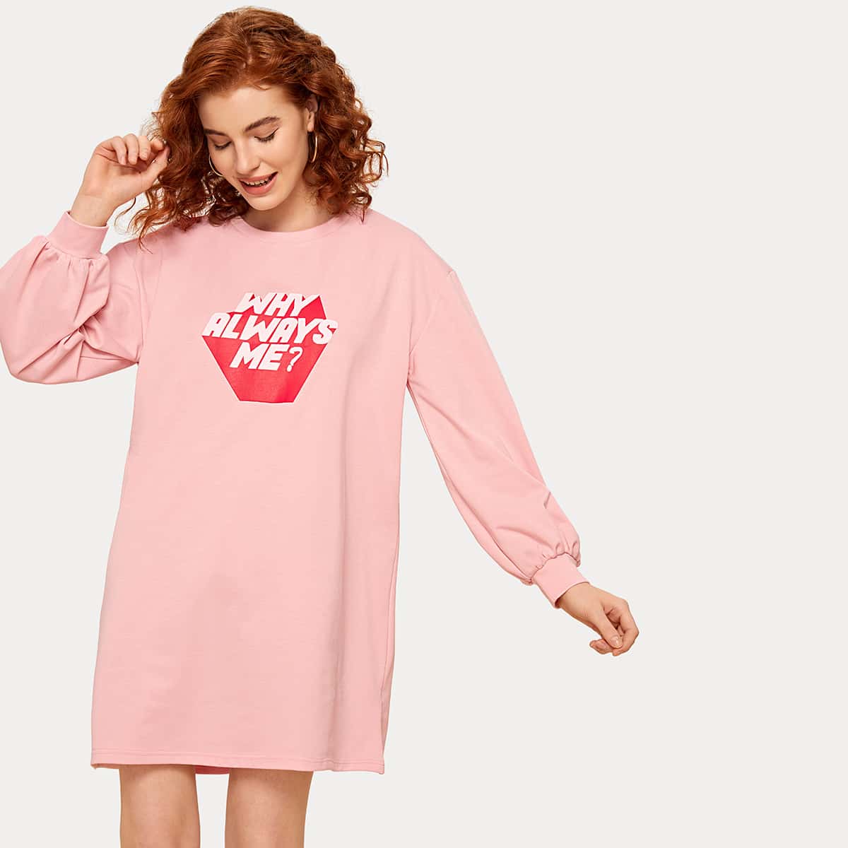 

Slogan Graphic Sweatshirt Dress, Pink
