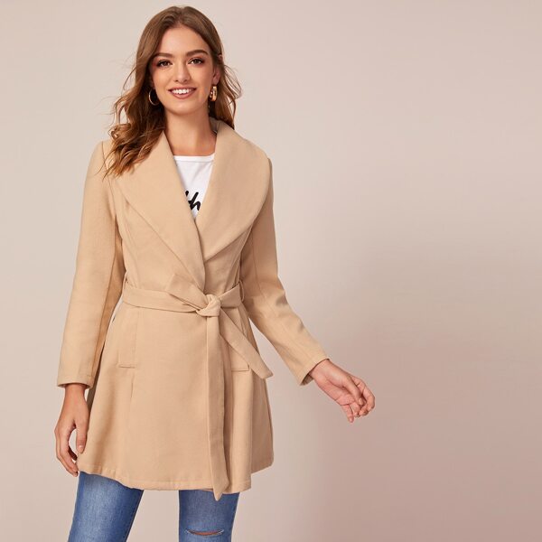 

Shawl Collar Belted Coat, Apricot