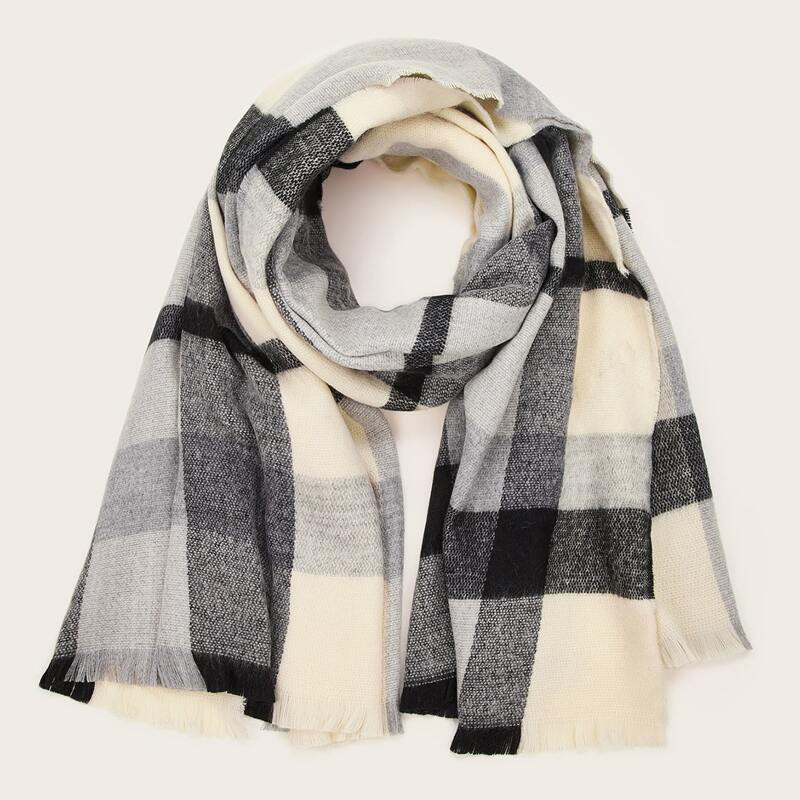

Plaid Raw Hem Scarf, Multicolor