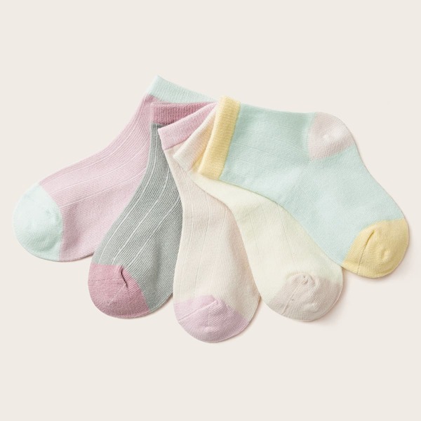 

5pairs Kids Color Block Socks, Multicolor