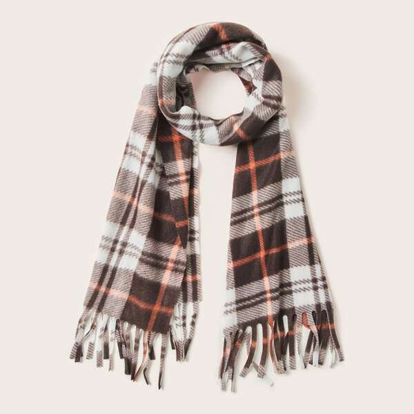 

Kids Plaid Fringe Hem Scarf, Multicolor