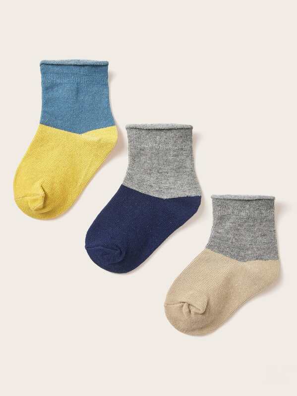 

3pairs Toddler Boys Two Tone Socks, Multicolor
