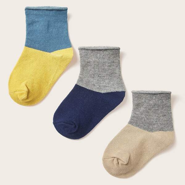 

3pairs Toddler Boys Two Tone Socks, Multicolor