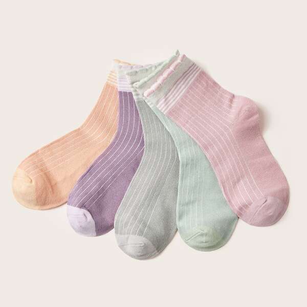 

5pairs Girls Contrast Trim Socks, Multicolor