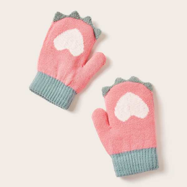 

1pair Girls Heart Pattern Gloves, Multicolor