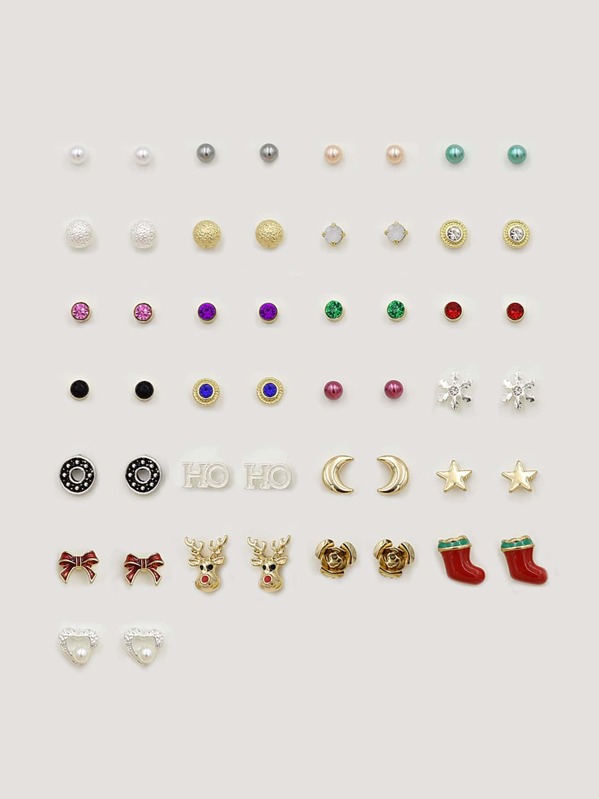 

25pairs Christmas Rhinestone & Faux Pearl Decor Earrings, Multicolor