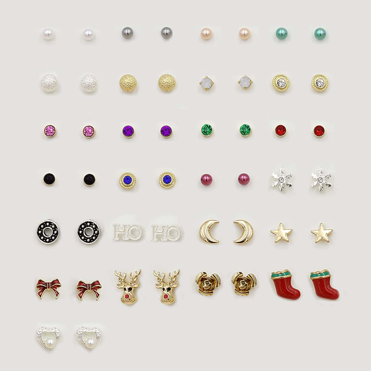 

25pairs Christmas Rhinestone & Faux Pearl Decor Earrings, Multicolor