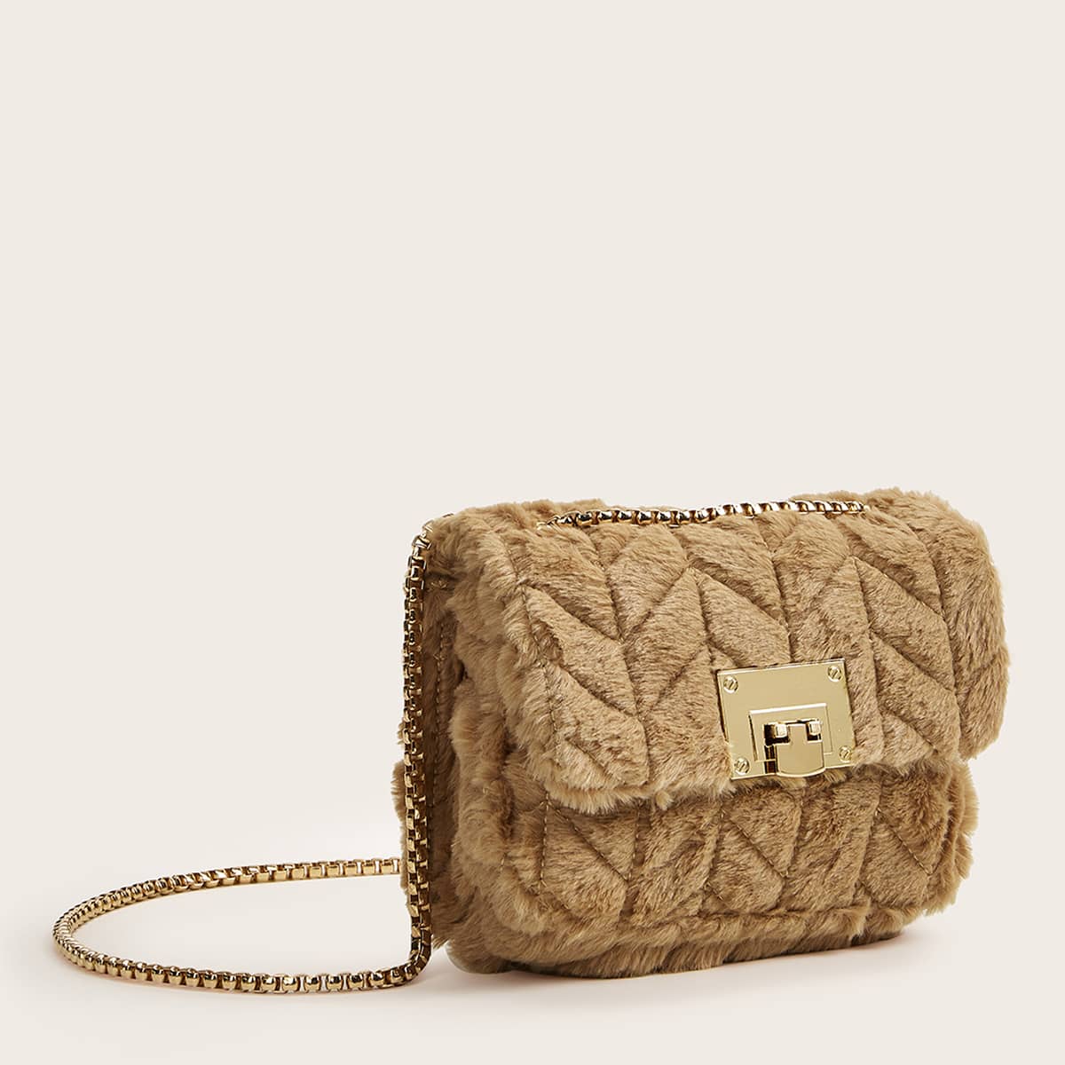 

Textured Fluffy Chain Crossbody Bag, Khaki