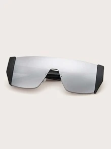 1pc Women/Men's Fashionable Rimless Square Large Frame Rivet Vintage Casual Simple Hip-Hop Street Style Fashion Glasses For Leisure Travel Beach Accessories For Women Glasses Shades For Summer Beach Vacation,Outdoor,Travel - Silver - View 5