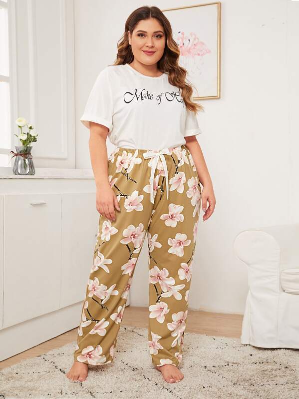 

Plus Floral Print Sleep Pants, Multicolor, Carol