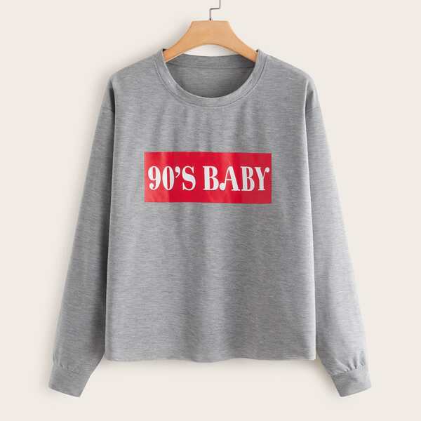 

Plus Number & Letter Graphic Sweatshirt, Grey