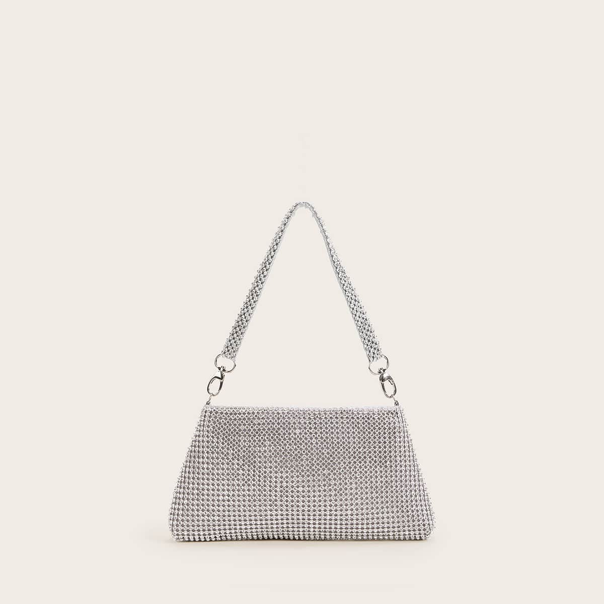 

Rhinestone Detail Clutch Bag, Silver