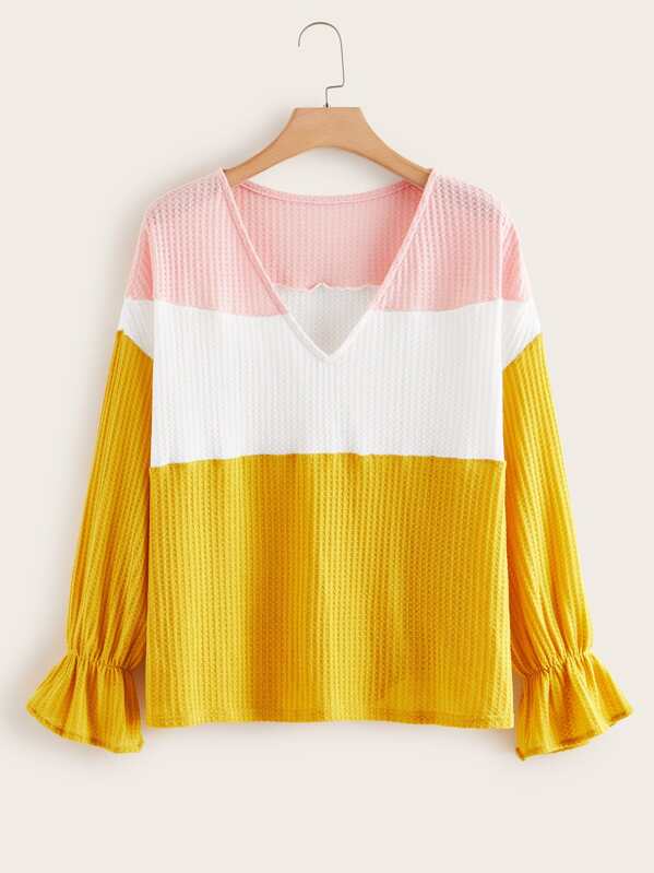 

Plus Cut And Sew Flounce Sleeve Sweater, Multicolor