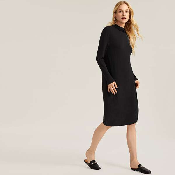 

Mock-neck Midi T-shirt Dress, Black