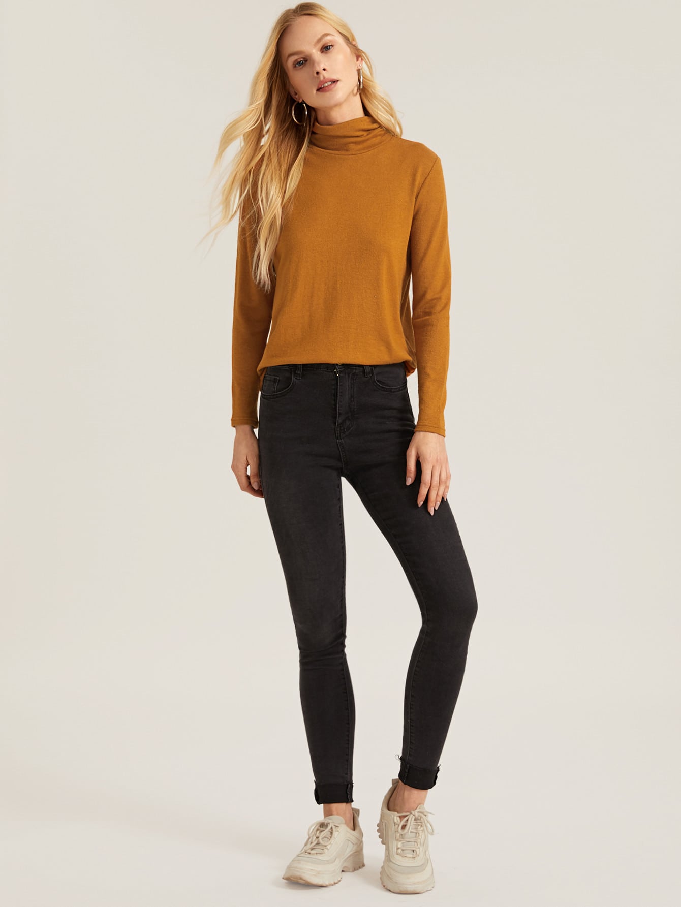 cowl neck long sleeve solid tee | shein eur