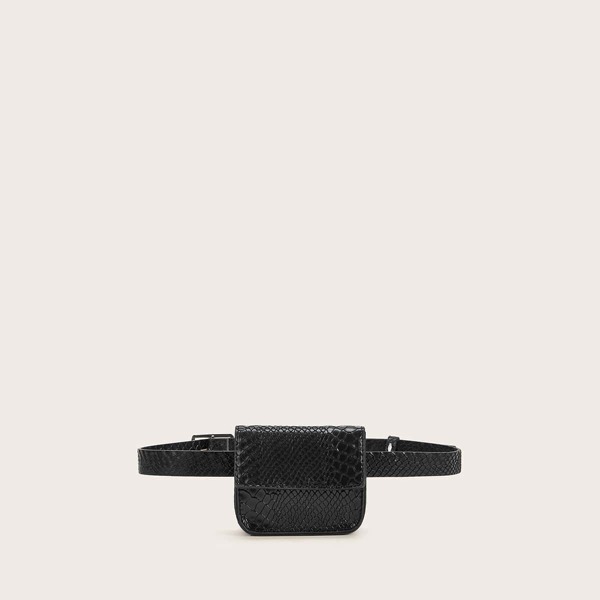 

Mini Croc Embossed Flap Fanny Pack, Black