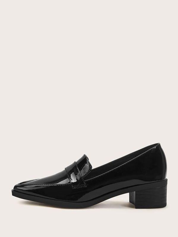 

Patent Chunky Heeled Loafers, Black